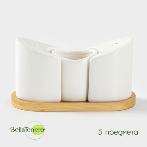 Набор для специй на дерев подстав 3 пред "Bella Tenero" солон, перечн, емкость д/зубоч 9213638 Х1027