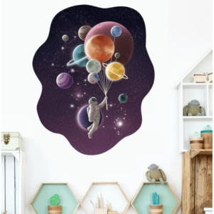 Наклейка пластик интерьерная цветная "Космонавт с планетами-шарами" 30х45 см 9526241 938955