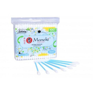 Палочки ватные гигиен. MANEKI "Lovely", 100шт. Голубые,СВ913 Х952081