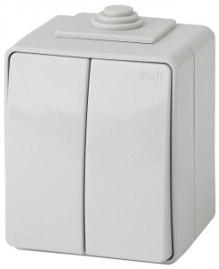Выключатель двойной IP65, 11-1604-03  ЭРА 10АХ-250В, ОУ серый 31920