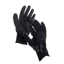 Перчатки синтетические черные облив черные M-L ОЩ19374