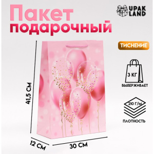 Пакет подарочный ламинированный «Праздничное настроение», розовый, 30×41.5×12 см (10330081) 1047198