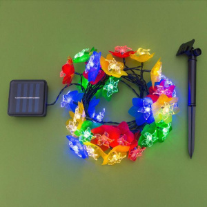 Гирлянда «Нить» 4.5 м с насадками «Лилии», тёмная нить, 2 режима, солнечная батарея 37715