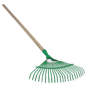 Грабли веерные стальные, 565мм, 22 плоских зуба эмалированный,усиленные дер.черенок 83937