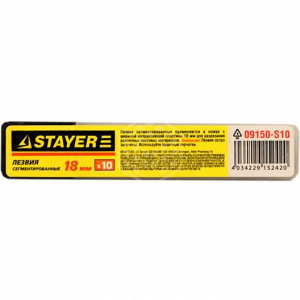 Лезвия STAYER 18 мм, 10 шт, сегментированные лезвия, Professional  ОБ971457