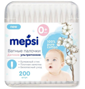 Ватные палочки детские MEPSI, спиралевилная намотка с огранечителем 200шт Х977824