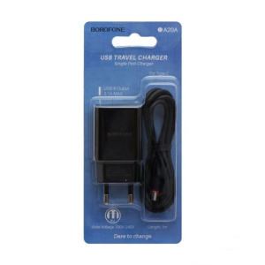 Сетевое зарядное устройство "Borofone" BA20A Sharp 1xUSB с Кабелем USB - Type-C 2.1A (черный) 8362