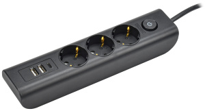 Удлинитель MODERN У03В с/з 2м 3х1мм2 16А/250В USBх3 черный IEK 22992