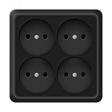 Розетка четырехместная квадратная Универсал Олимп с/з 16А 220В черная 02654