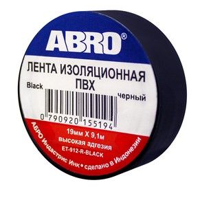Изолента термостойкая чёрная (18 мм х 9,1 м) ABRO ИН962929