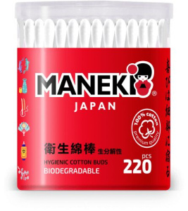 Палочки ватные гигиен. MANEKI "RED", 220шт. в пласт. стакане, CB938Н 28485