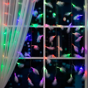 Гирлянда «Занавес» 3×1.4м с насадками «Перья»,IP20, 80 LED, 8 режимов,220В 6929894 Х15119