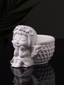 Подсвечник на 1 свечу «Ангел с корзинкой», гипс, 9×6.5×7 см (10183084) ОБ56053